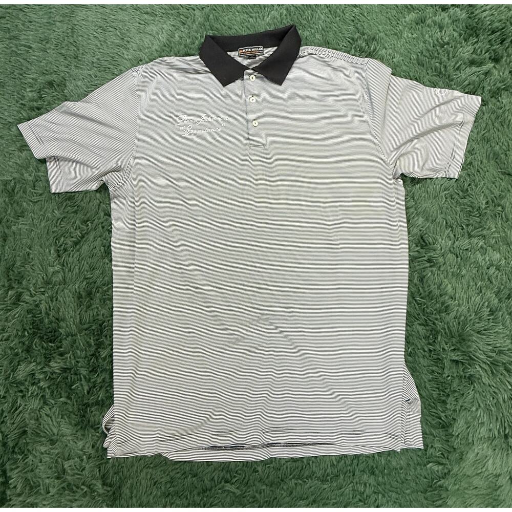 Peter Millar Summer Comfort Men's Polo Shirt Gray White Stripe Embroidered XL